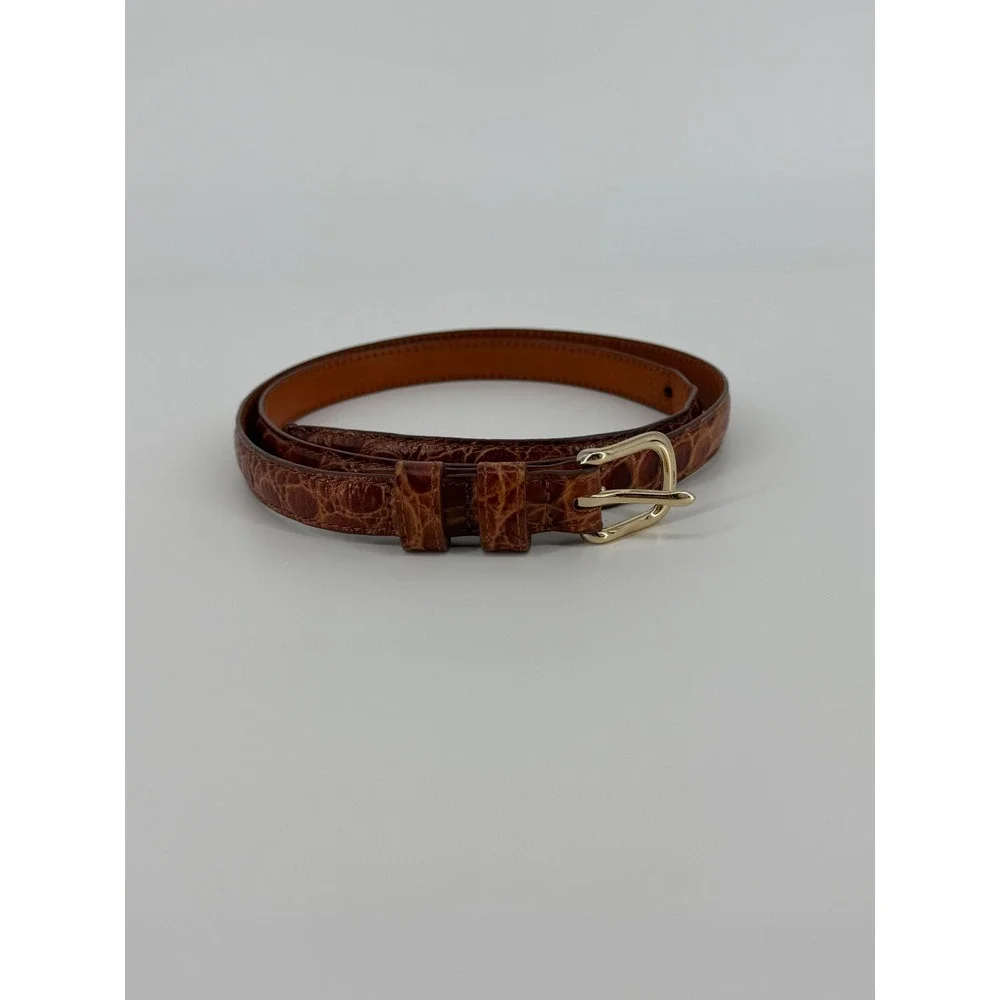 Banana Republic Womens Brown Italian Leather Croc Embossed Belt Gold Buckle